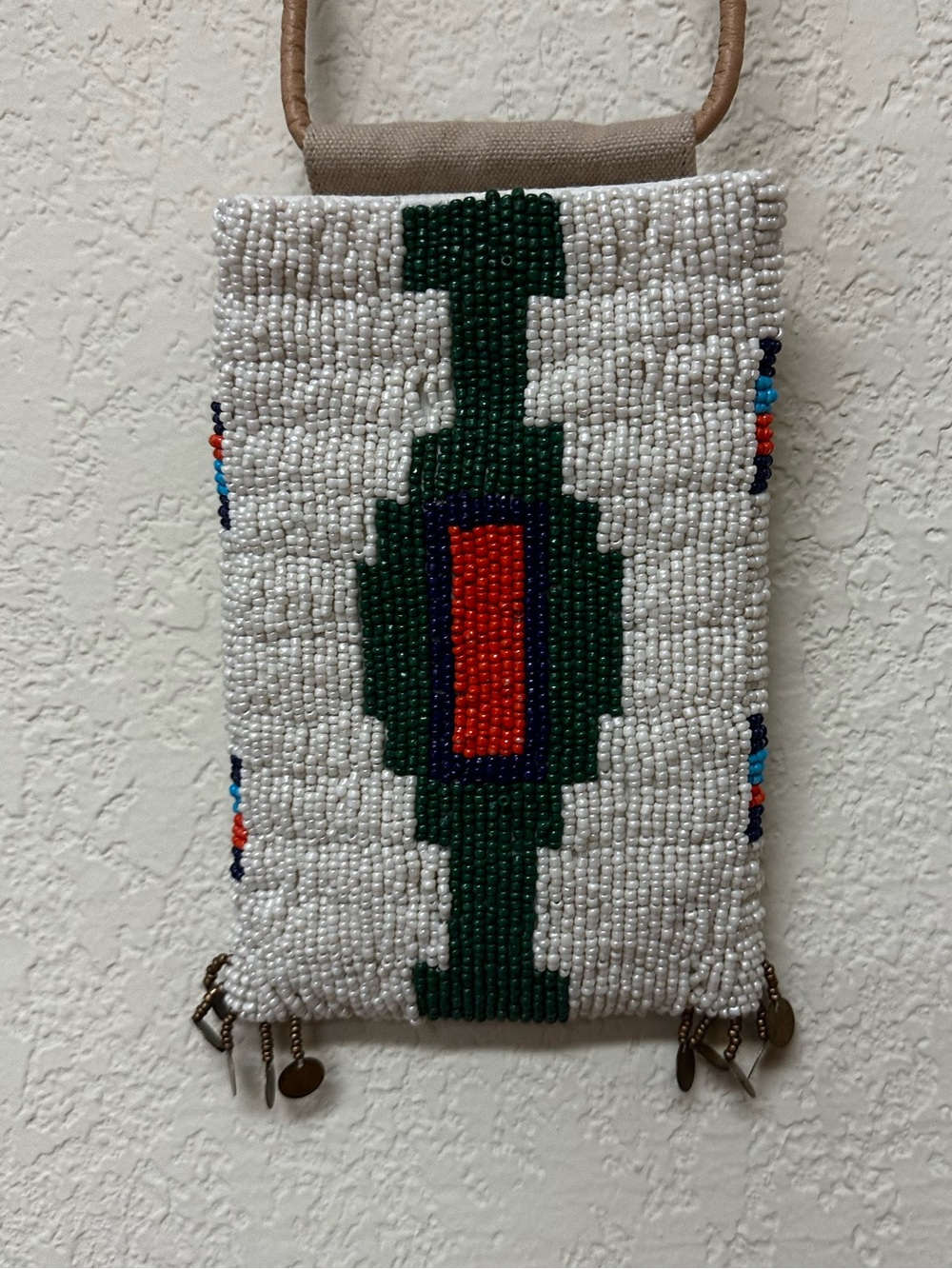 Free People White Beaded Mini Crossbody with Green and Red Motif